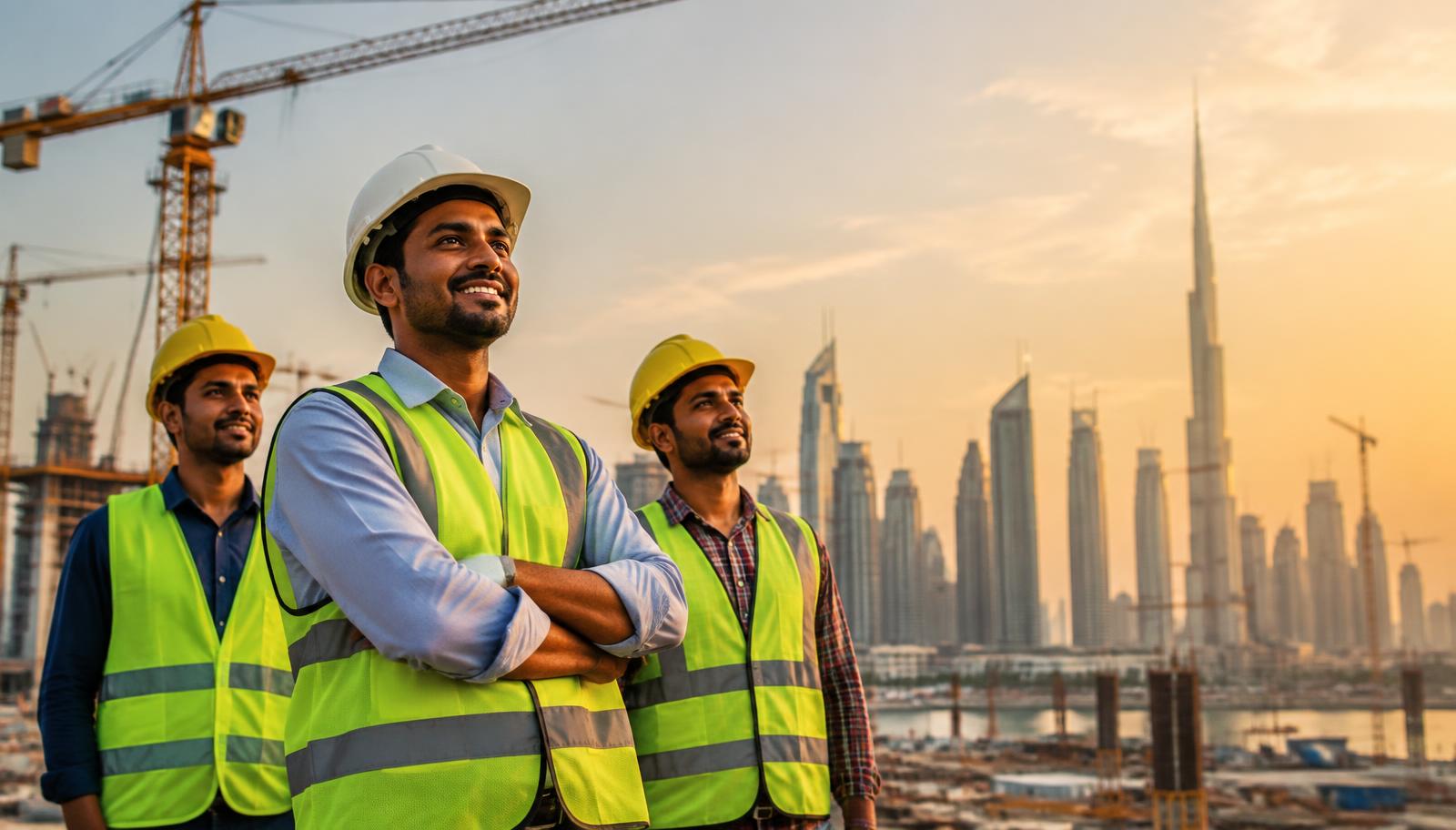 Indian skilled workers at a UAE construction site